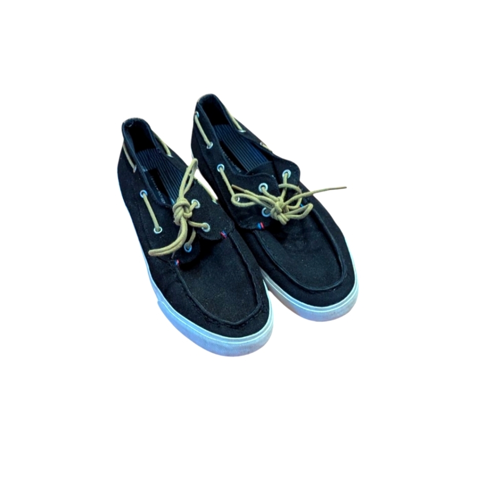 Tommy Hilfiger black canvas deck boat shoes